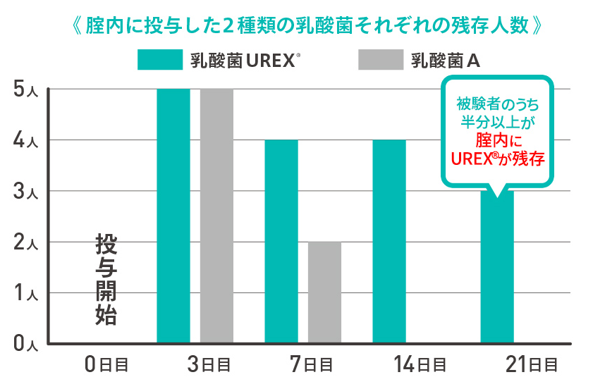 膣内に投与した2種類の乳酸菌の残存人数_グラフ画像